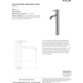 Axus Pin Lever Extended Height Basin Arcisan Streamline Mixer - Matte Black